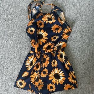 Navy blue sunflower romper